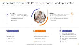Scale out strategy for data inventory system project summary for data repository expansion and optimization