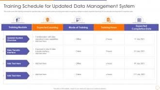 Scale out strategy for data inventory system training schedule for updated data management system