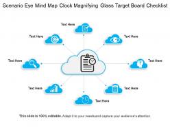 Scenario eye mind map clock magnifying glass target board checklist