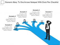 Scenario Many To One Arrows Notepad With Clock Pen Checklist