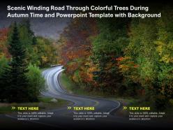 Scenic winding road through colorful trees during autumn time and template with background