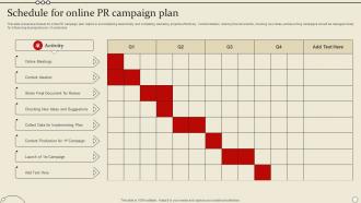 Schedule For Online PR Campaign Plan