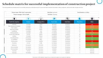 Schedule Matrix For Successful Implementation Of Construction Project