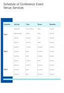 Schedule Of Conference Event Venue Services One Pager Sample Example Document