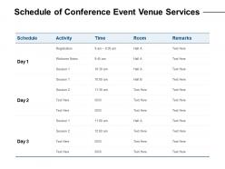 Schedule Of Conference Event Venue Services Ppt Powerpoint Presentation Slides Grid