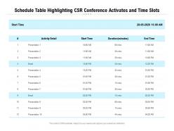 Schedule Table Highlighting CSR Conference Activates And Time Slots