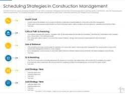Scheduling Strategies In Construction Management Project Management Tools Ppt Infographics
