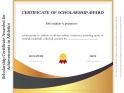 Scholarship certificate awarded for achievements in athletics