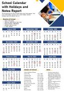 School calendar with holidays and notes report presentation infographic ppt pdf document