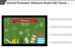 School promotion welcome board with pencil books icons