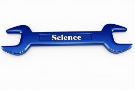Science text on wrench to show technology and education stock photo