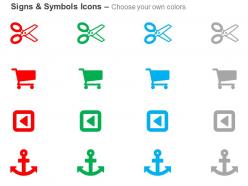 Scissor shopping cart anchor caret square left ppt icons graphics