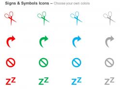 Scissor twisted turn right arrow sleep block ppt icons graphics