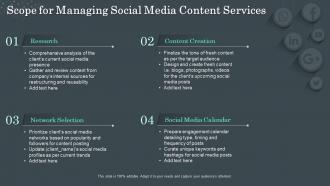 Scope for managing social media content services ppt slides tips