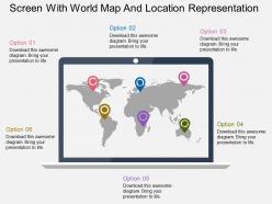 Screen With World Map And Location Representation Flat Powerpoint Design