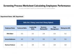 Screening process worksheet calculating employees performance