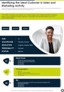 Sdr Identifying The Ideal Customer In Sales And Marketing Activity One Pager Sample Example Document