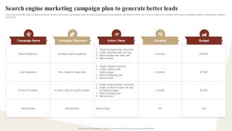 Search Engine Marketing Campaign Plan To Generate Better Leads Ways To Optimize Strategy SS V