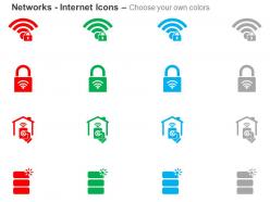 Secured wifi locked network secured database ppt icons graphics