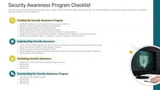 Security awareness program checklist cybersecurity awareness training ppt powerpoint styles