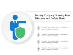 Security company showing man silhouette with safety shield