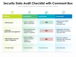 Security data audit checklist with comment box