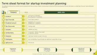 Seed Funding Advisory Term Sheet Format For Startup Investment Planning ...