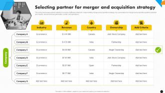 Selecting Partner For Merger And Integration Strategy For Increased Profitability Strategy Ss
