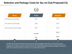 Selection and package costs for sports club proposal price ppt powerpoint brochure