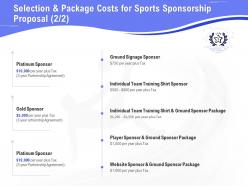 Selection and package costs for sports sponsorship proposal gold ppt download