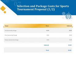 Selection and package costs for sports tournament proposal ppt powerpoint file