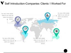 Self introduction companies clients i worked for presentation diagrams
