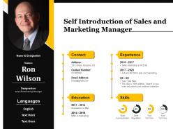 Self introduction of sales and marketing manager