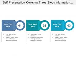 Self presentation covering three steps information with text boxes