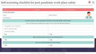 Self Screening Checklist For Post Pandemic Work Place Safety Pandemic Business Playbook