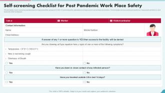 Self Screening Checklist For Post Pandemic Work Place Safety Post Pandemic Business Playbook