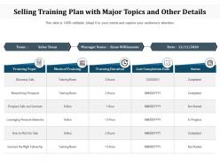 Selling Training Plan With Major Topics And Other Details