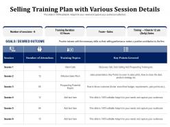 Selling training plan with various session details