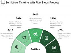 Semicircle timeline with five steps process