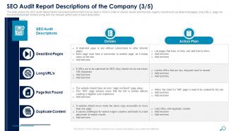 Seo audit report descriptions of the company audit ppt styles example topics