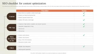 SEO Checklist For Content Optimization Creating Content Marketing Strategy