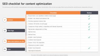 SEO Checklist For Content Optimization Optimization Of Content Marketing To Foster Leads