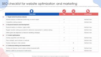 SEO Checklist For Website Optimization And Marketing Online Marketing Strategies