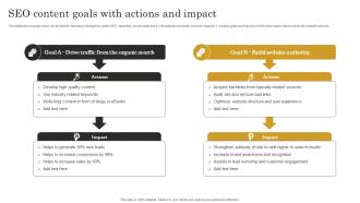 Seo Content Goals With Actions And Impact Seo Content Plan To Improve Website Traffic Strategy SS V