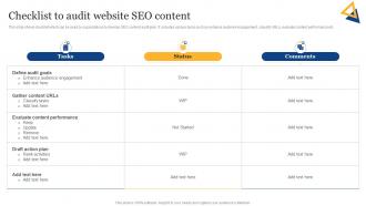 SEO Content Plan To Improve Online Checklist To Audit Website SEO Content Strategy SS