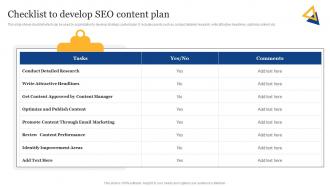 SEO Content Plan To Improve Online Checklist To Develop SEO Content Plan Strategy SS
