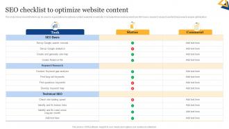 SEO Content Plan To Improve Online SEO Checklist To Optimize Website Content Strategy SS