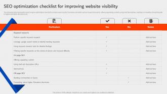 SEO Optimization Checklist For Improving Website Visibility University Marketing Plan Strategy SS