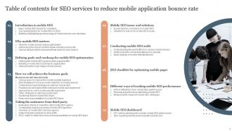 SEO Services To Reduce Mobile Application Bounce Rate Powerpoint Presentation Slides