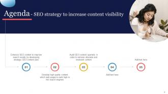 SEO Strategy To Increase Content Visibility Powerpoint Presentation Slides Strategy CD V Professional Customizable